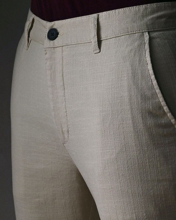 Beige Grain Printed - 2 way stretch - COTTON LINEN PANT