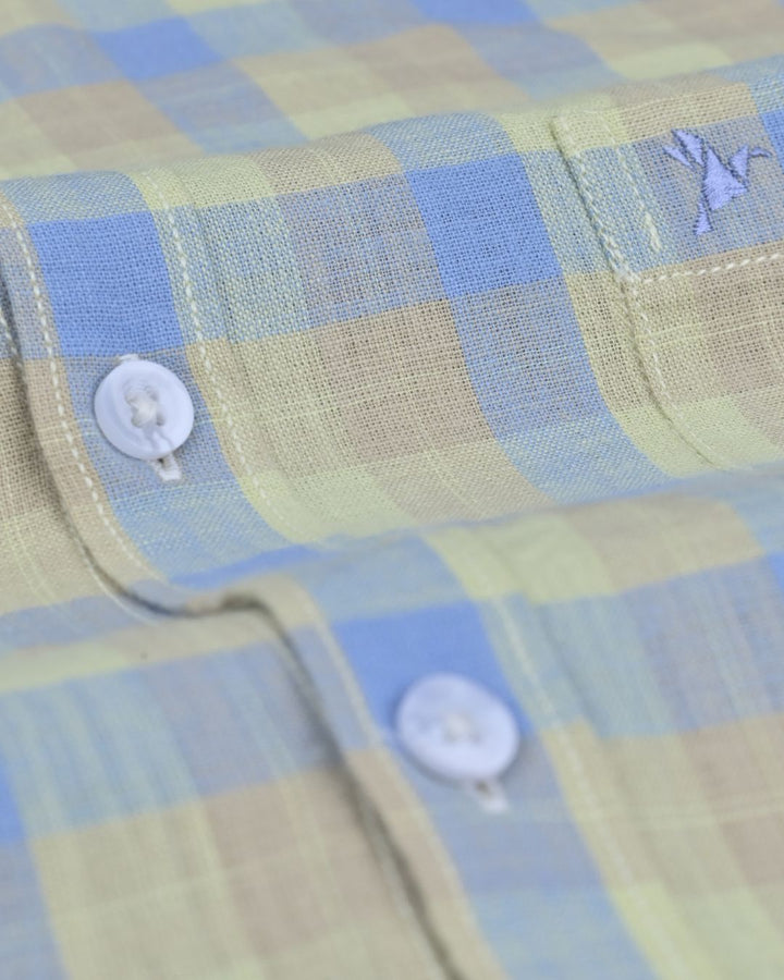 Blue & Beige Box Checks -Full-Cotton Linen Shirt