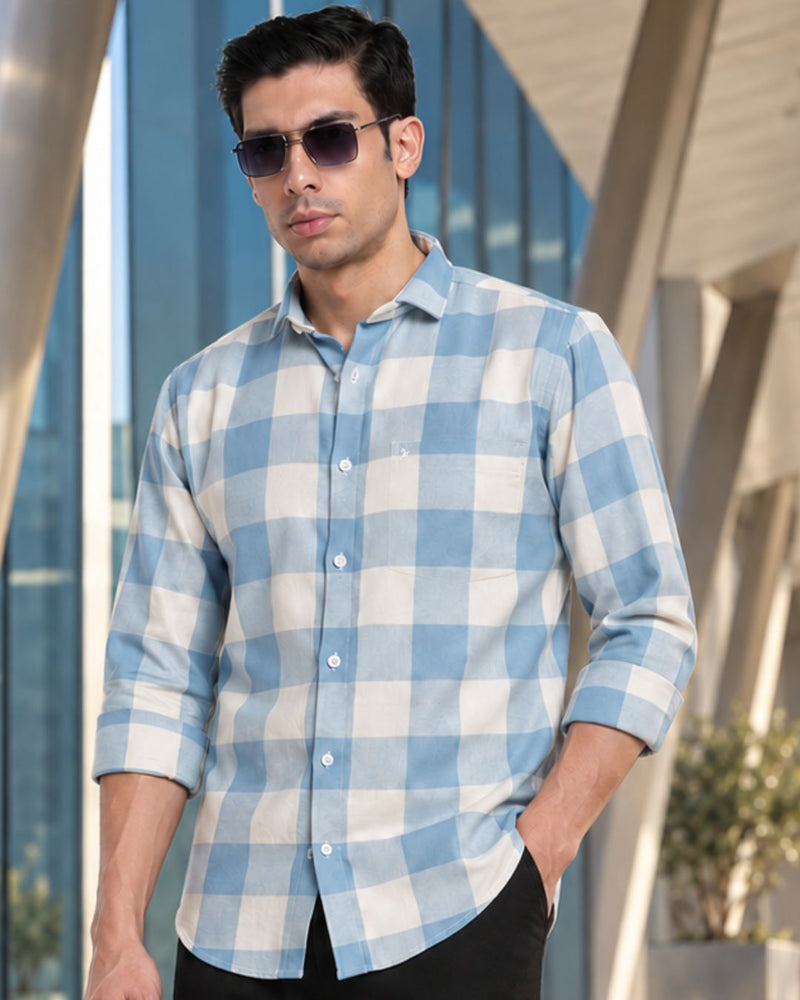 Mild Cream & Blue Box Checks -Full-Stain Proof