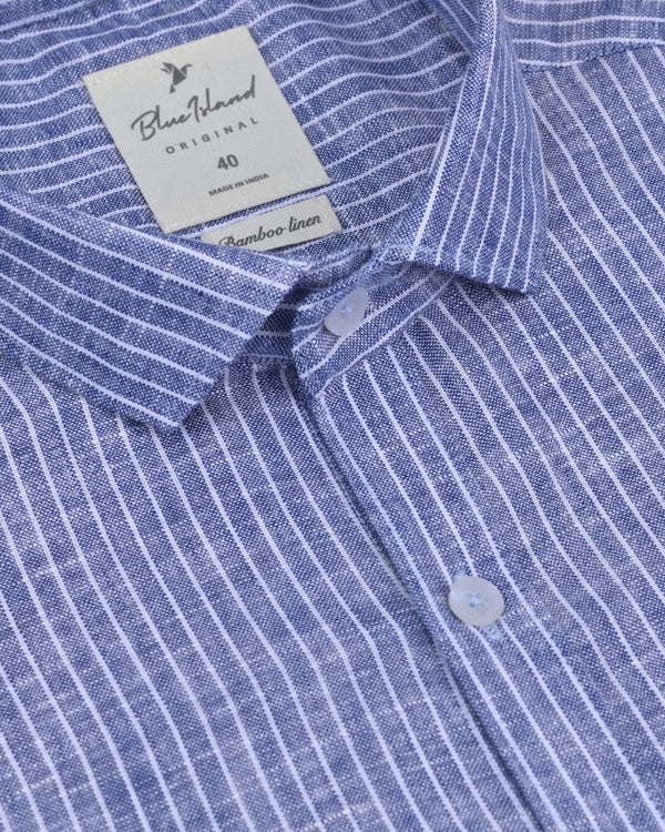 Denim Mini Stripes -Full-Bamboo Linen