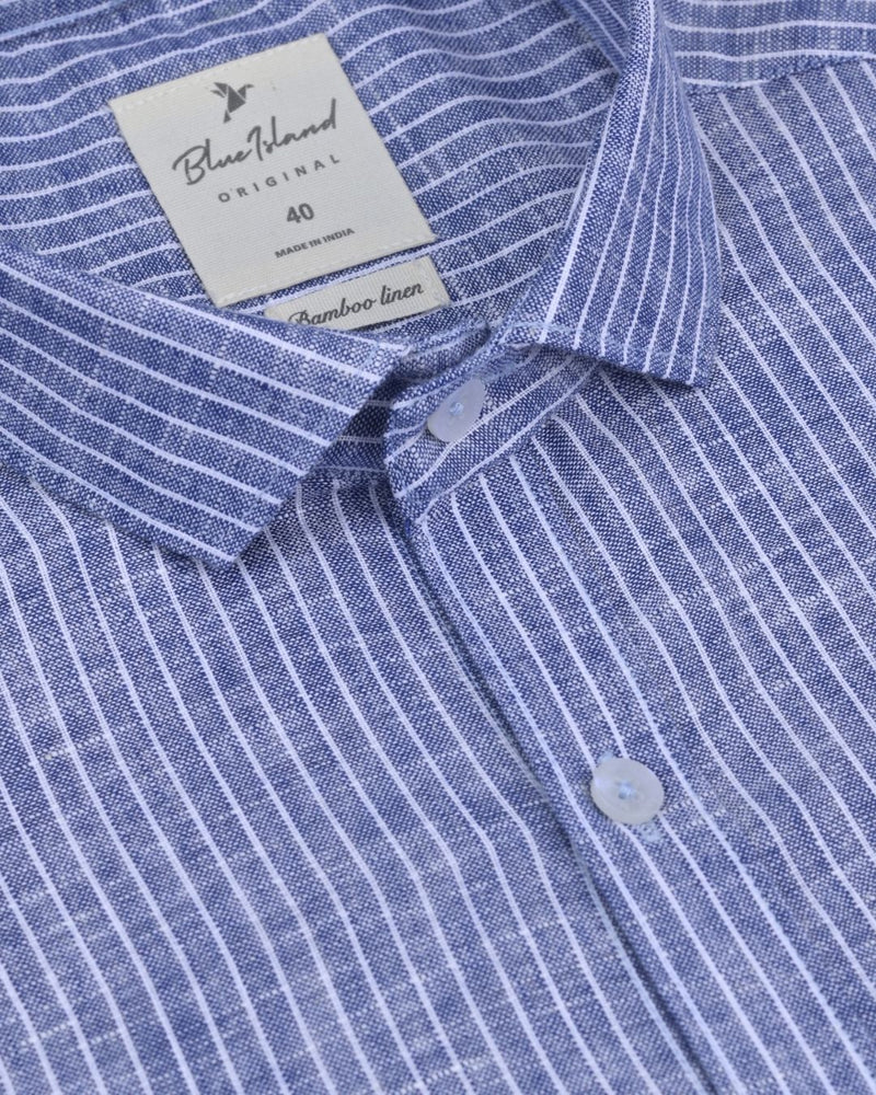 Denim Mini Stripes -Full-Bamboo Linen