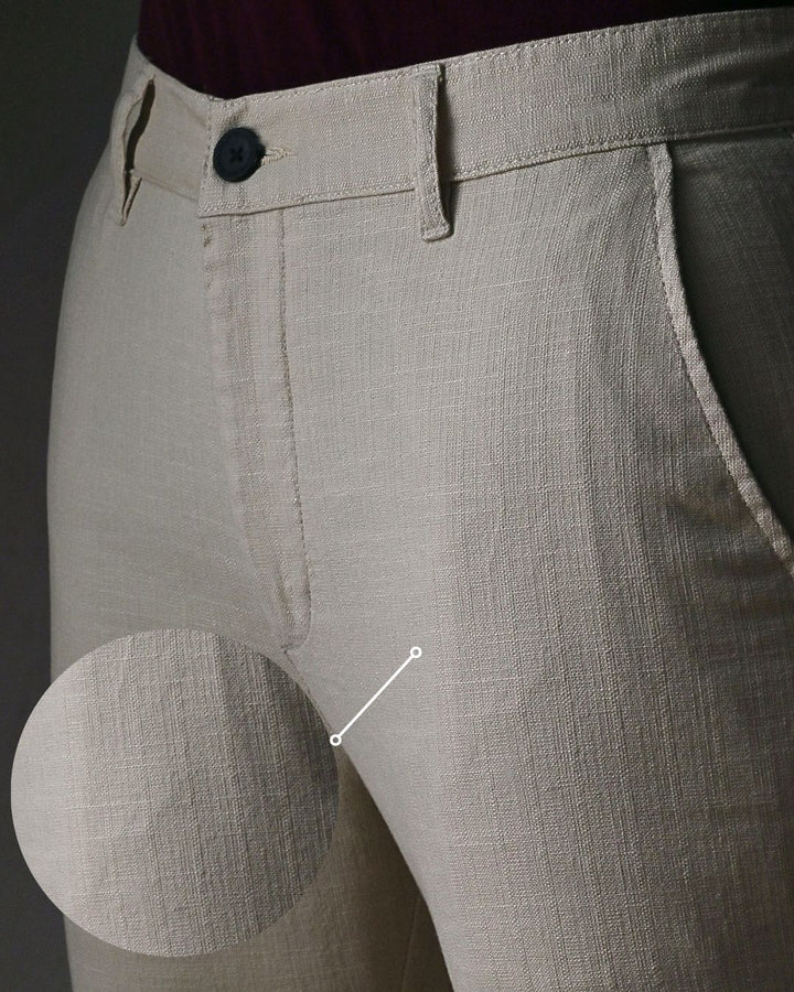 Beige Grain Printed - 2 way stretch - COTTON LINEN PANT