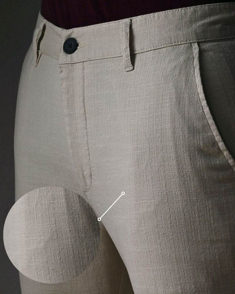 Beige Grain Printed - 2 way stretch - COTTON LINEN PANT