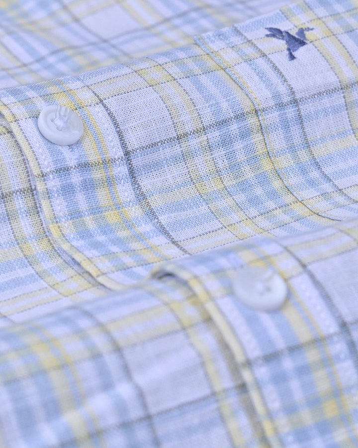 Yellow & Blue Multi Line Checks -Full-Cotton Linen Shirt