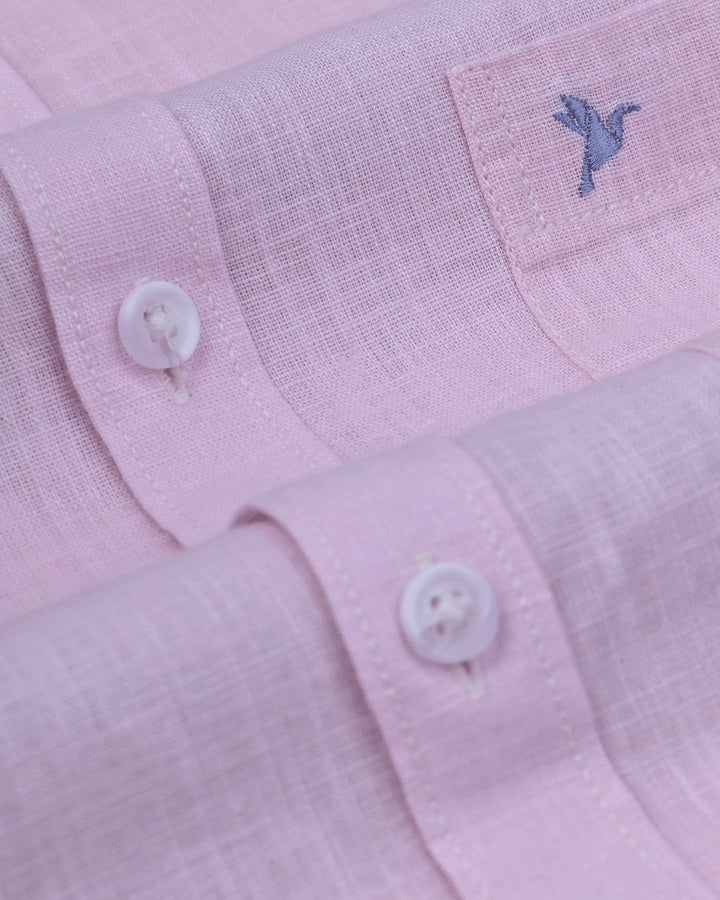 Mild Pink Solid-Full-Cotton Linen Shirt