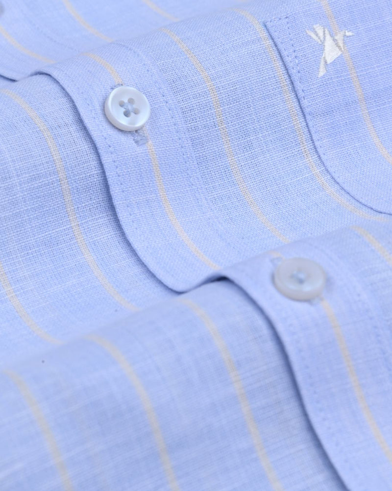 Deep Blue Large Stripes -Full-Bamboo Linen