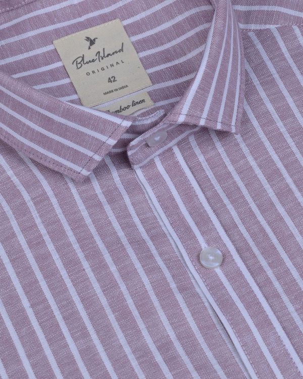 Mild Maroon & White Stripes -Full-Bamboo Linen