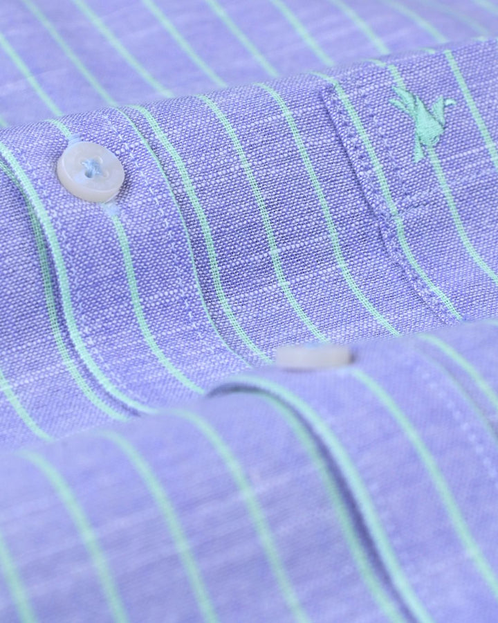 Denim & Green Line Stripes -Full-Bamboo Linen