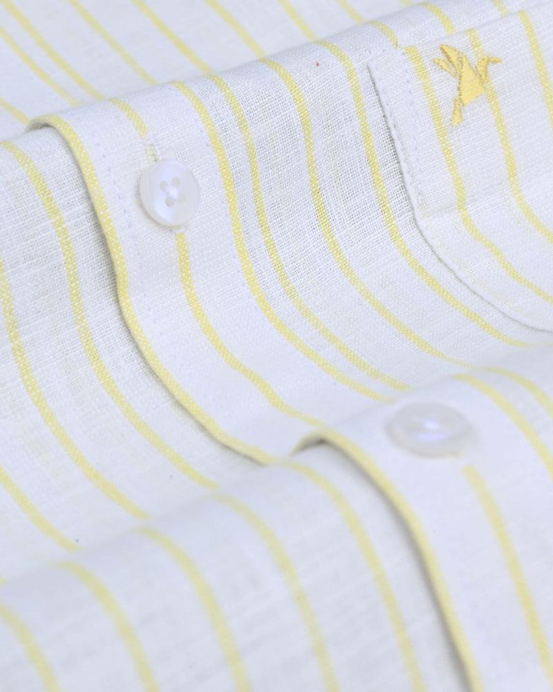 White & Yellow Line Stripes -Full-Bamboo Linen