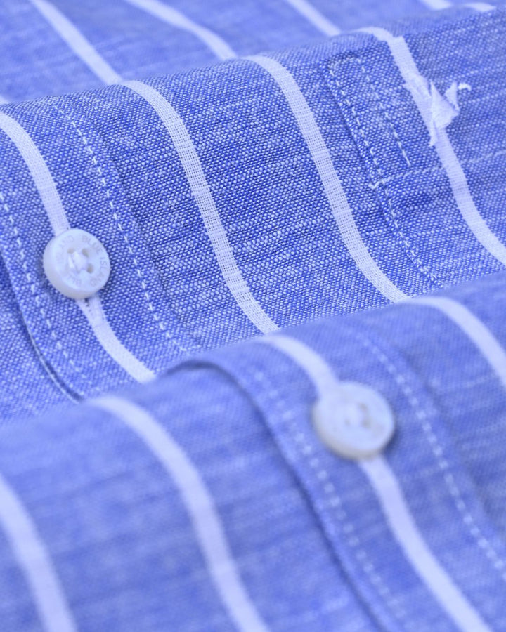 Faded Blue Large Stripes -Full-Bamboo Linen
