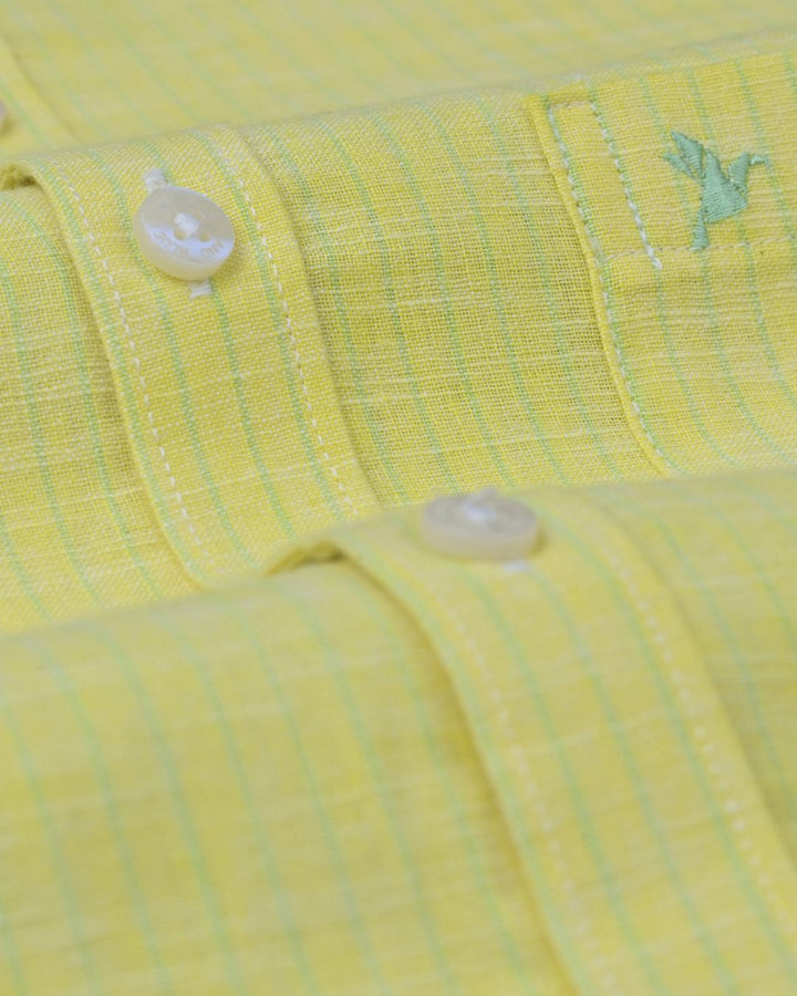 Bright Yellow & Green Mini Stripes -Full-Bamboo Linen