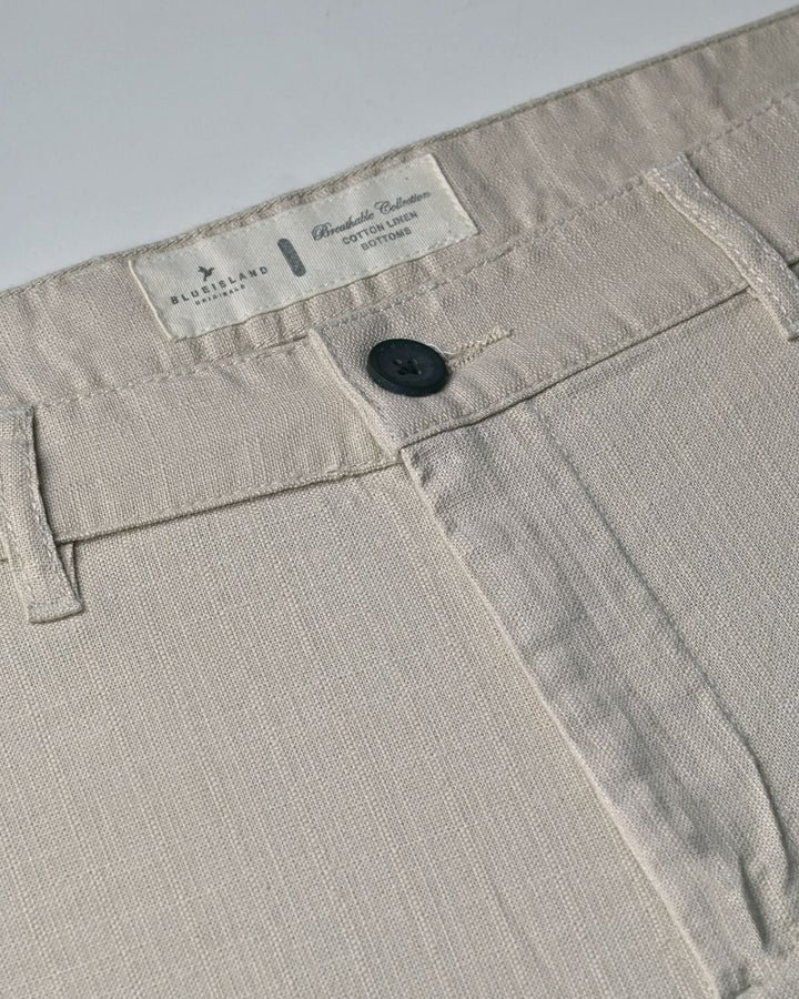 Beige Grain Printed - 2 way stretch - COTTON LINEN PANT