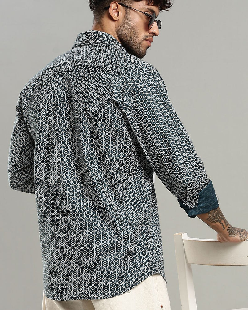 Green Multi Hex Print -Full-Stain Proof