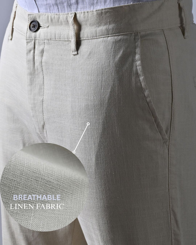Cream - 2 way stretch - COTTON LINEN PANT