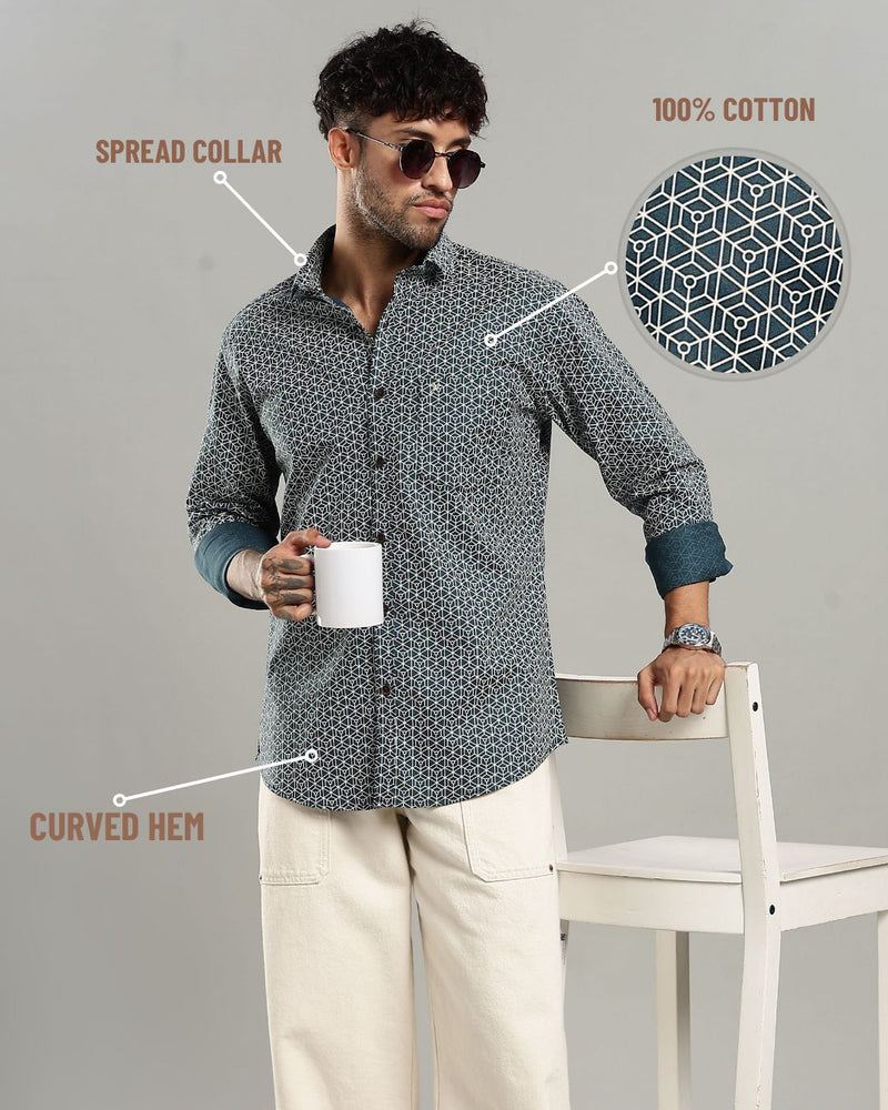 Green Multi Hex Print -Full-Stain Proof