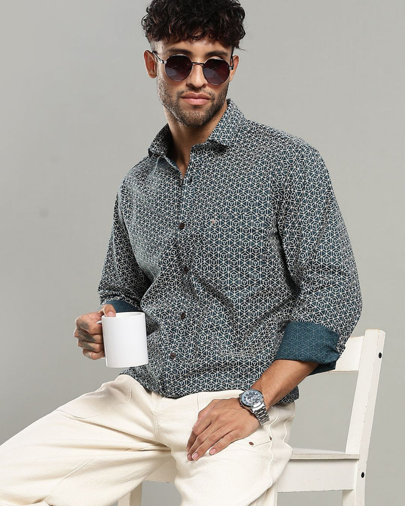 Green Multi Hex Print -Full-Stain Proof