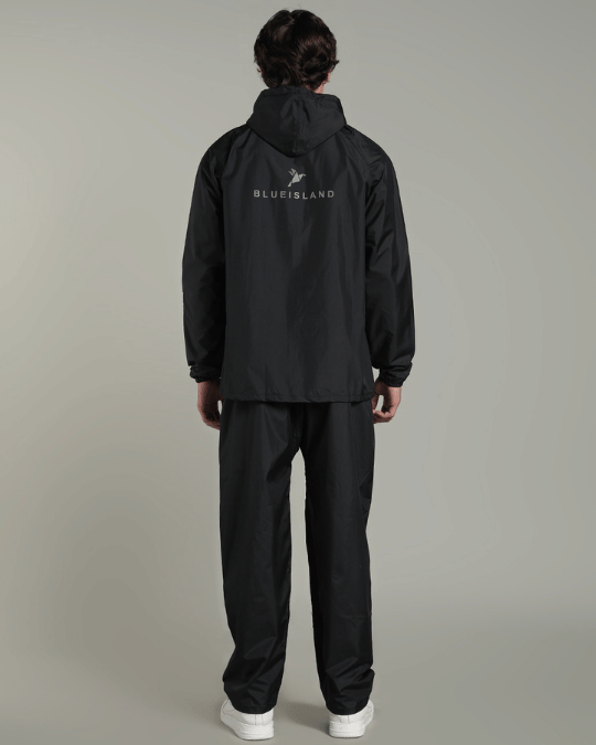 Matte Black with Red Border - Rain Jacket with Pant & Mobile Pouch