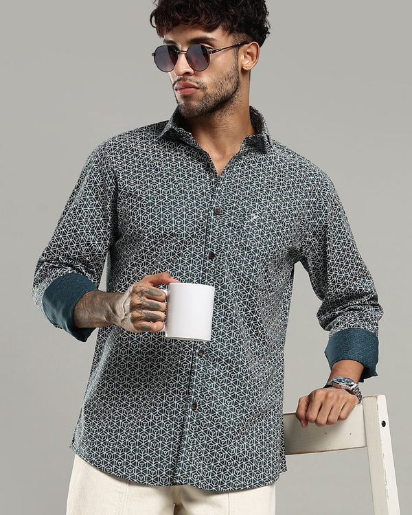 Green Multi Hex Print -Full-Stain Proof