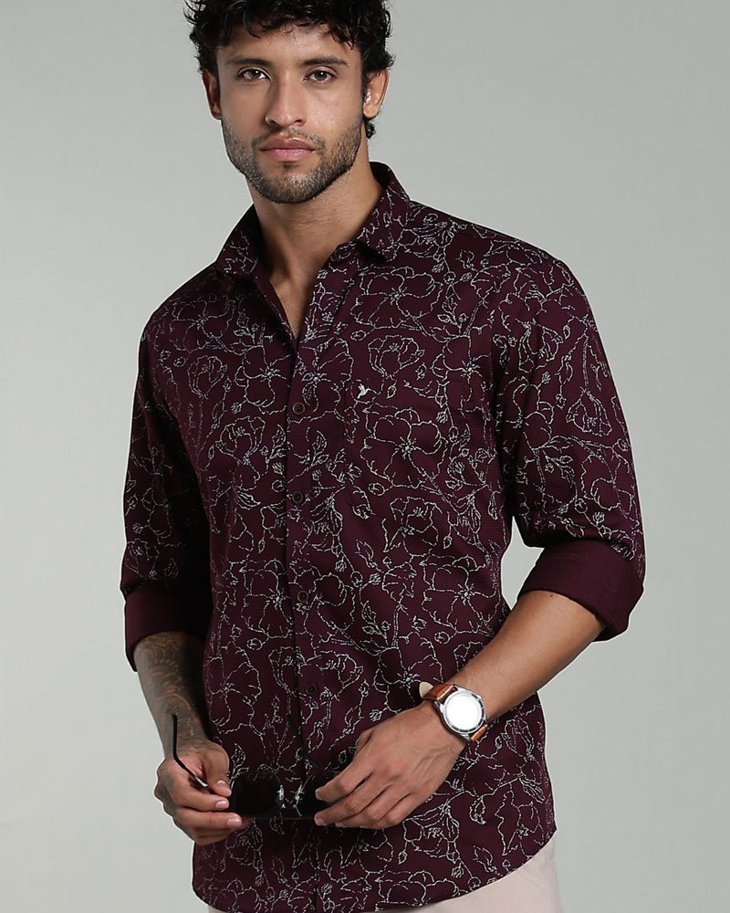 Dark Wine Flower Print-Full-Stain Proof