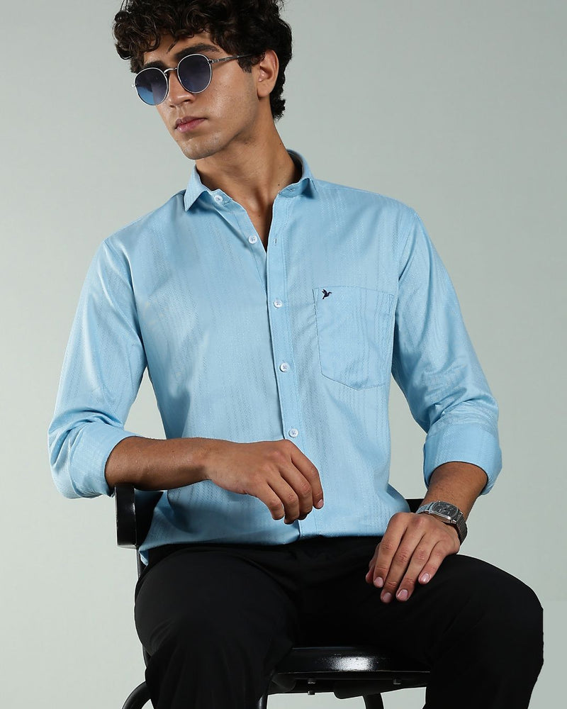 Sky Blue Self Design - Full-Stain Proof