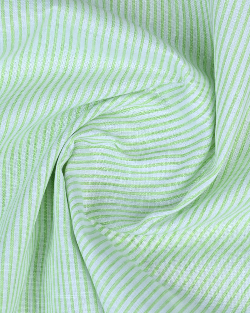 White & Green Mini Stripes -Full-Bamboo Linen