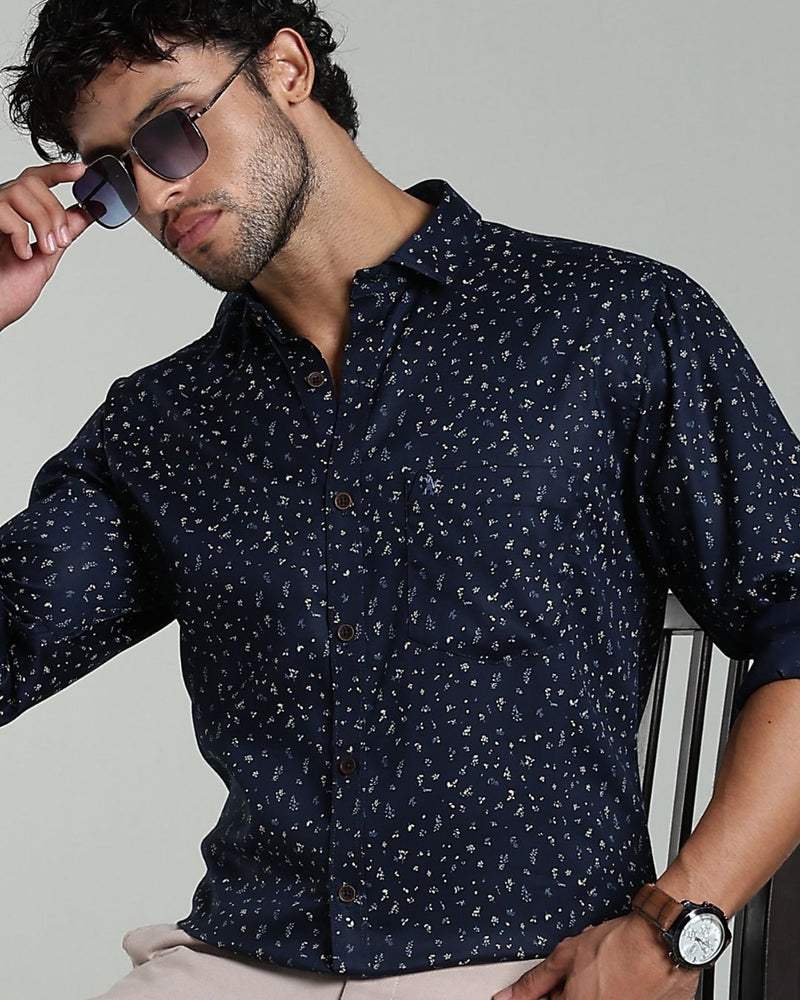 Navy Leaf Print-Full-Stain Proof