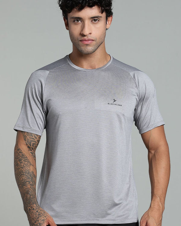 Lite Grey Dotted Lines - Active wear Round neck Tshirt