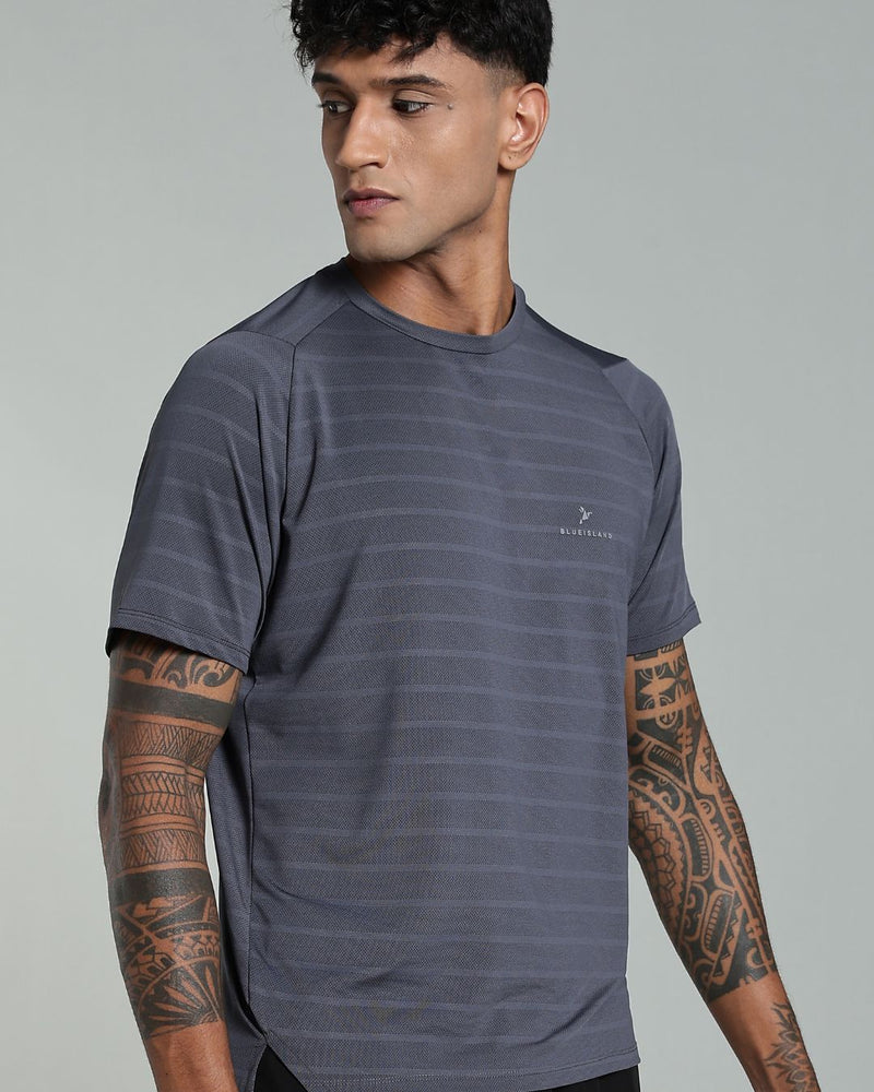 Ash Grey Horizontal Lines - Active wear Round neck Tshirt
