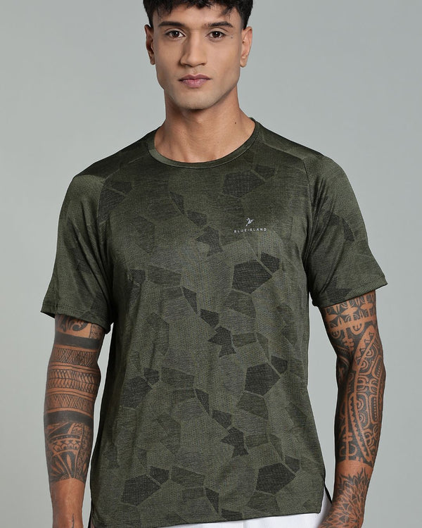 Dark Green Dotted - Active wear Round neck Tshirt