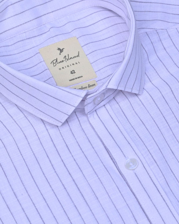 White & Grey Line Stripes -Full-Bamboo Linen