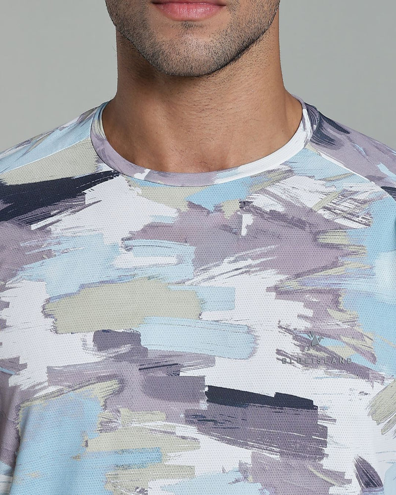 Camo Blue Splash - Active wear Round neck Tshirt