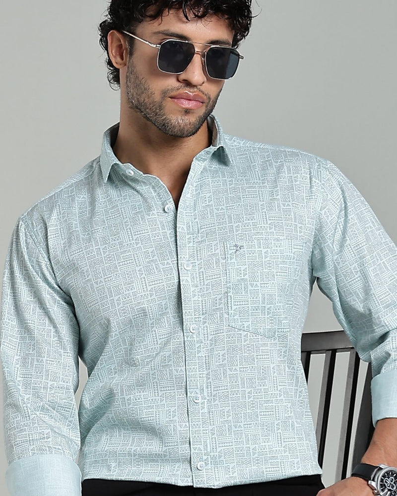 Mint Blue Tribal Print-Full-Stain Proof