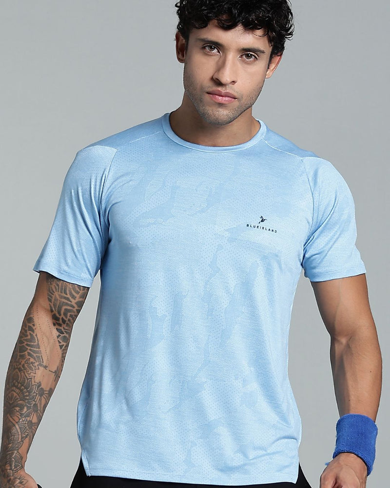 Sky Blue Dotted - Active wear Round neck Tshirt