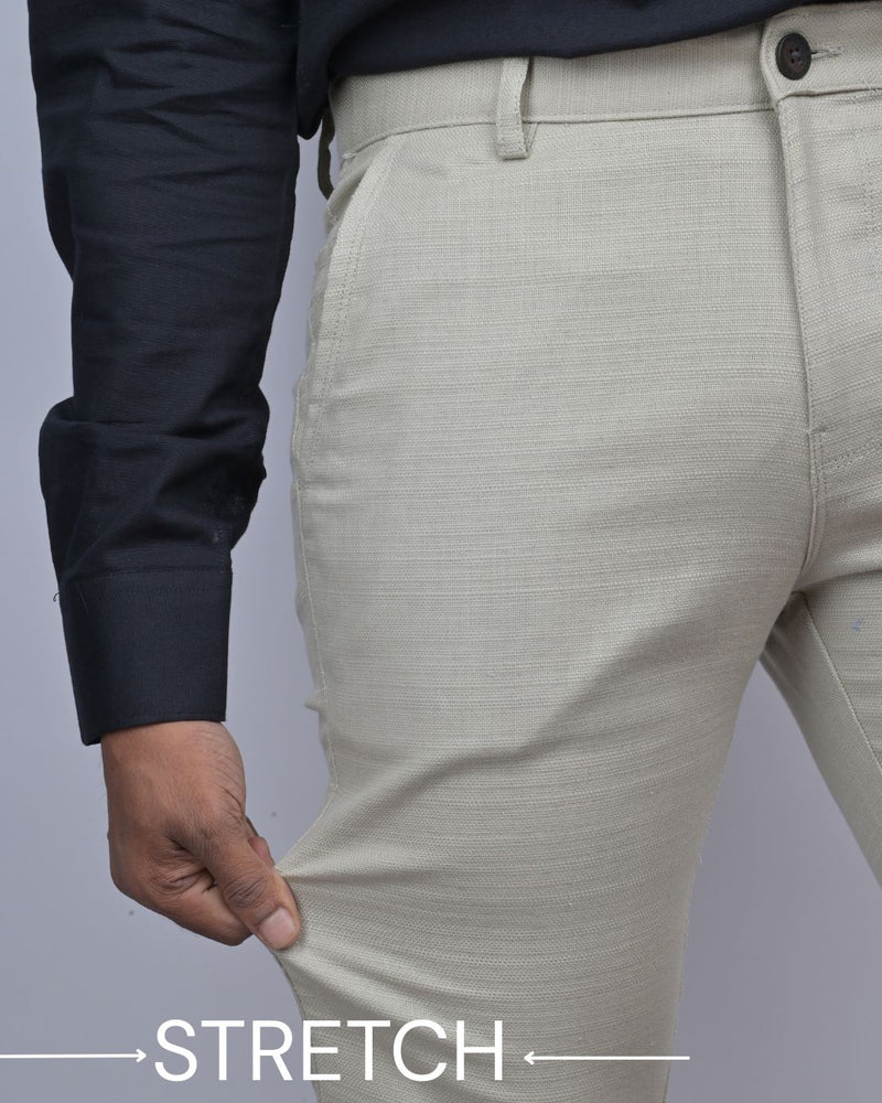 Textured Beige Cream - 2 way stretch - COTTON PANT