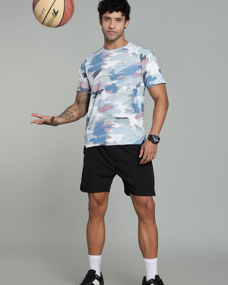 Bluish Grey & Green Splash - Active wear Round neck Tshirt