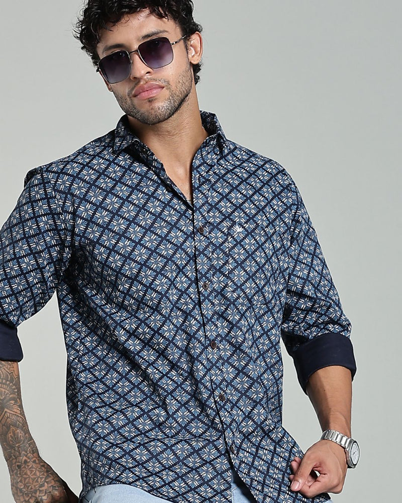 Navy Blossom Print-Full-Stain Proof