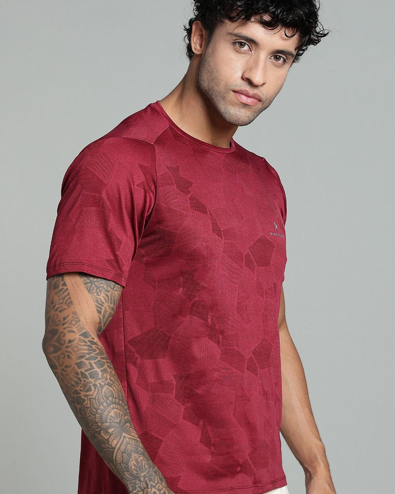 Maroon Dotted - Active wear Round neck Tshirt