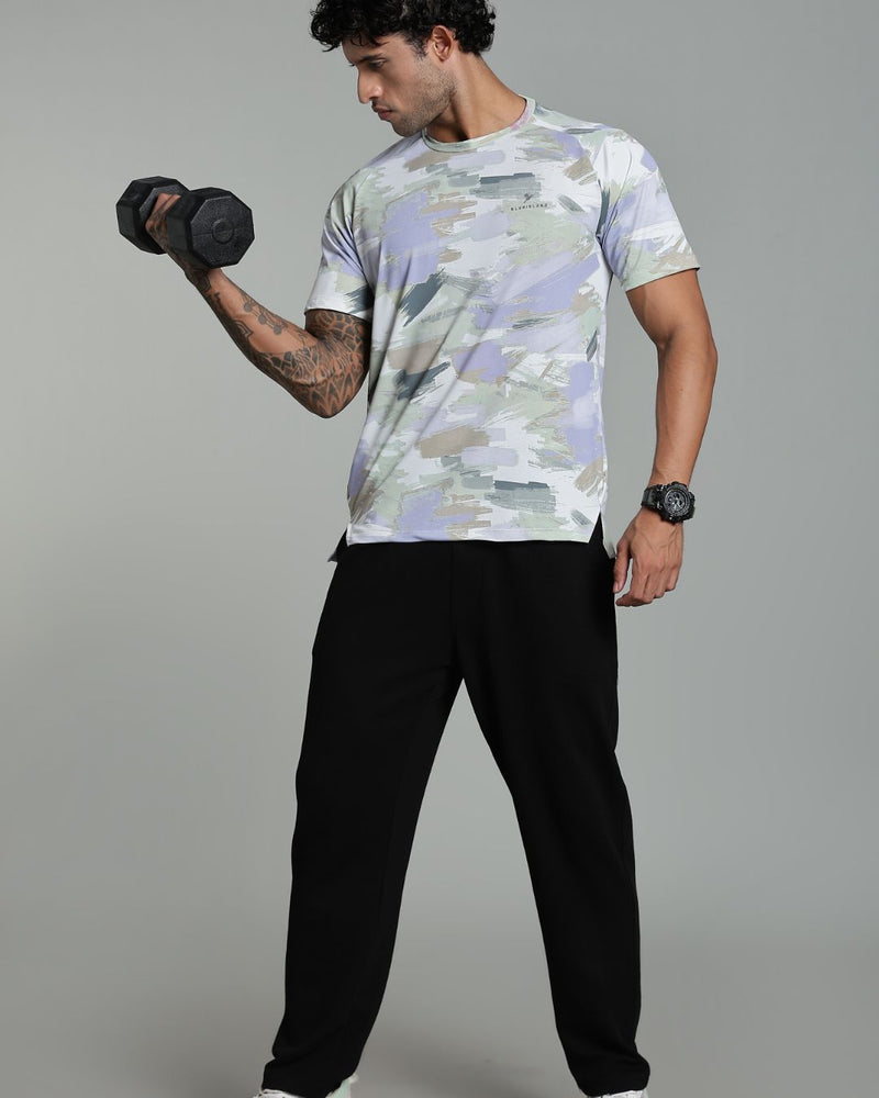 Mild Lavender & Lite Olive Splash - Active wear Round neck Tshirt