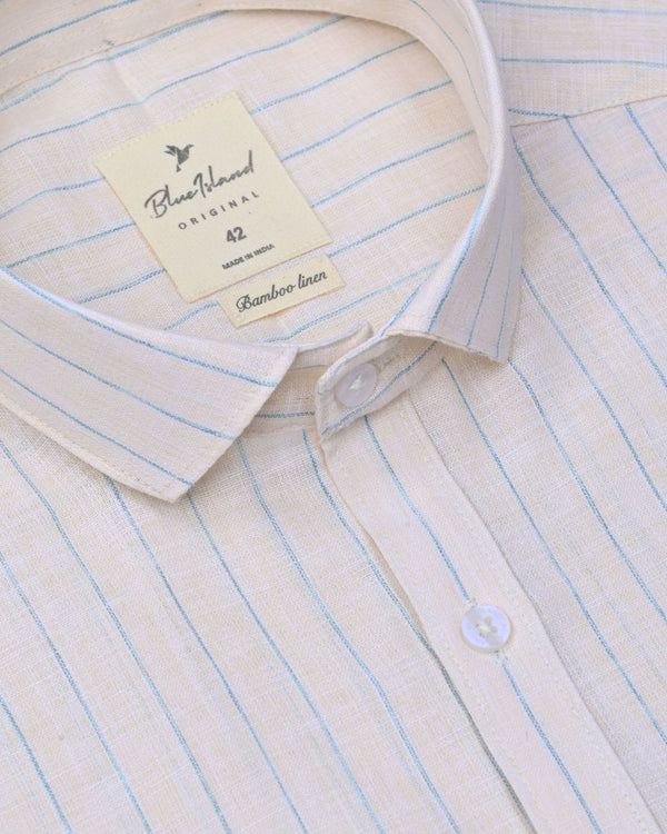 Beige Cream Stripes -Full-Bamboo Linen