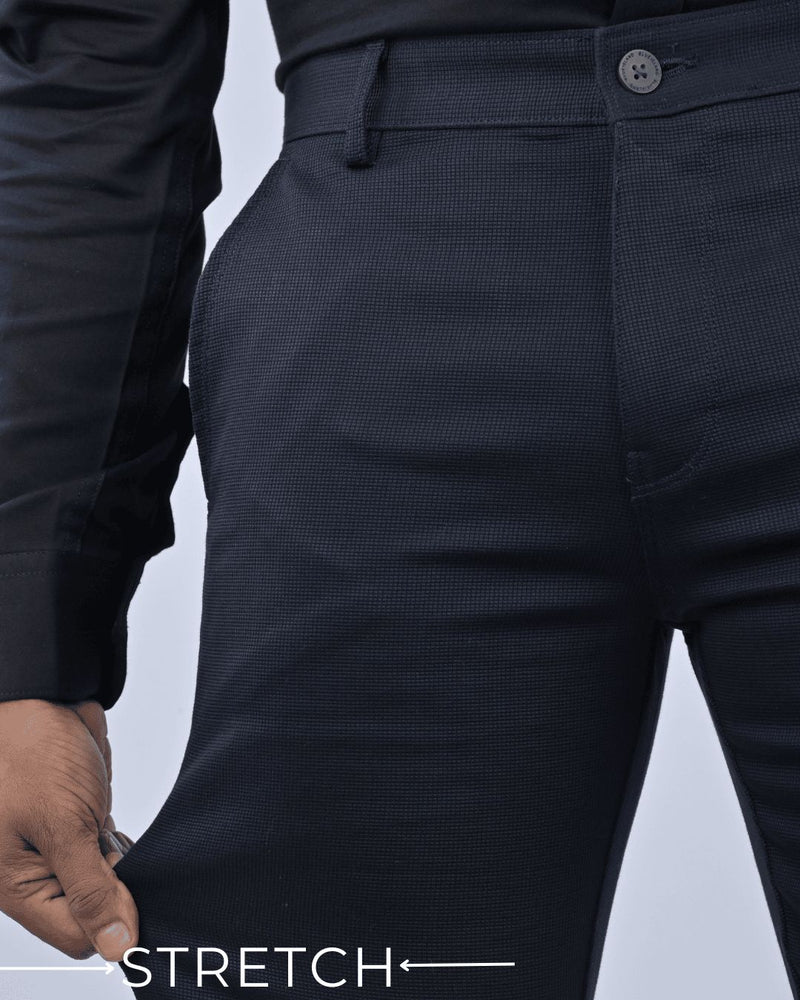 Navy Square Checked - 2 way stretch - COTTON PANT