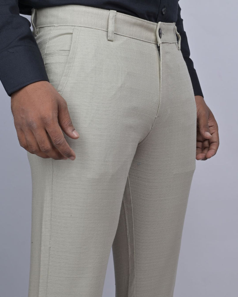 Textured Beige Cream - 2 way stretch - COTTON PANT