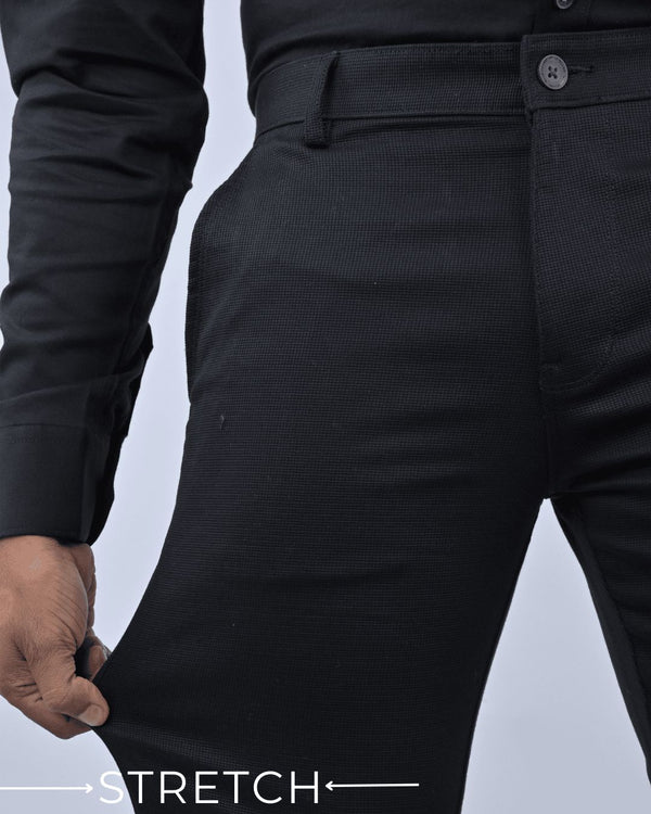 Black Square Checked - 2 way stretch - COTTON PANT
