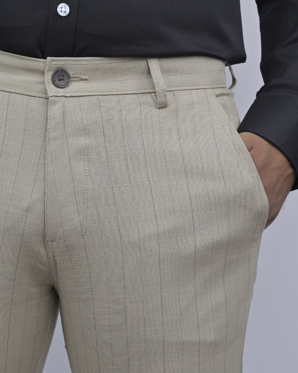 Lite Khaki Vertical Stripes - 2 way stretch - COTTON PANT