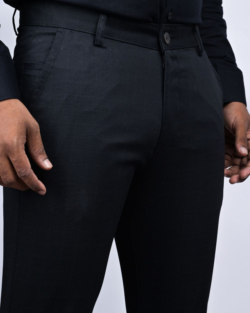 Black Wavy Checked - 2 way stretch - COTTON PANT