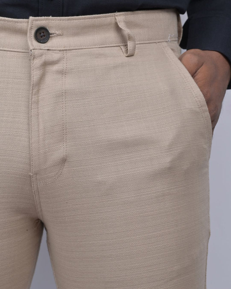Textured Dark Cream - 2 way stretch - COTTON PANT