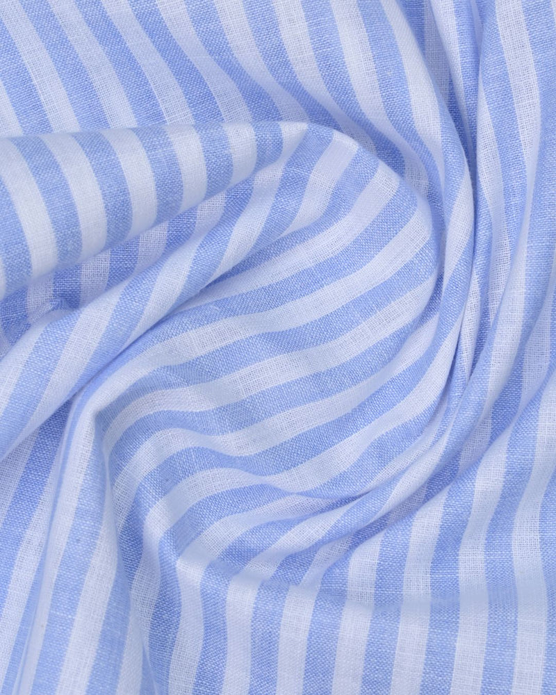Blue and White Bars -Full-Bamboo Linen