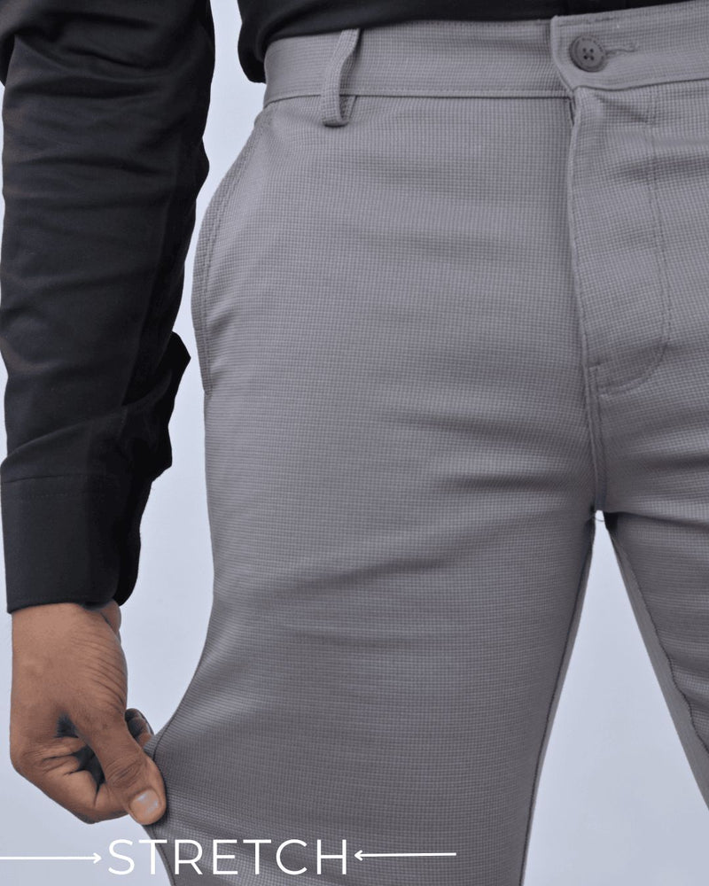 Grey Square Checked - 2 way stretch - COTTON PANT