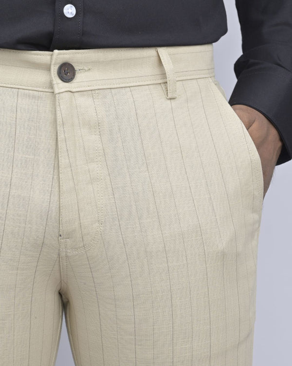 Cream Vertical Stripes - 2 way stretch - COTTON PANT