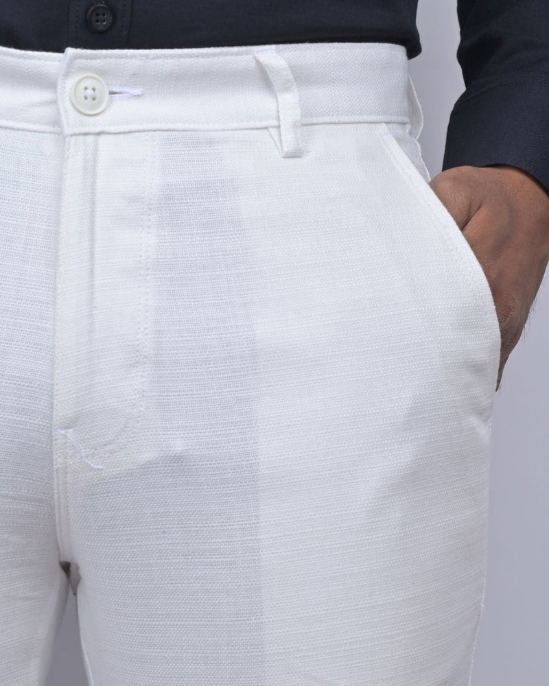 Textured White - 2 way stretch - COTTON PANT