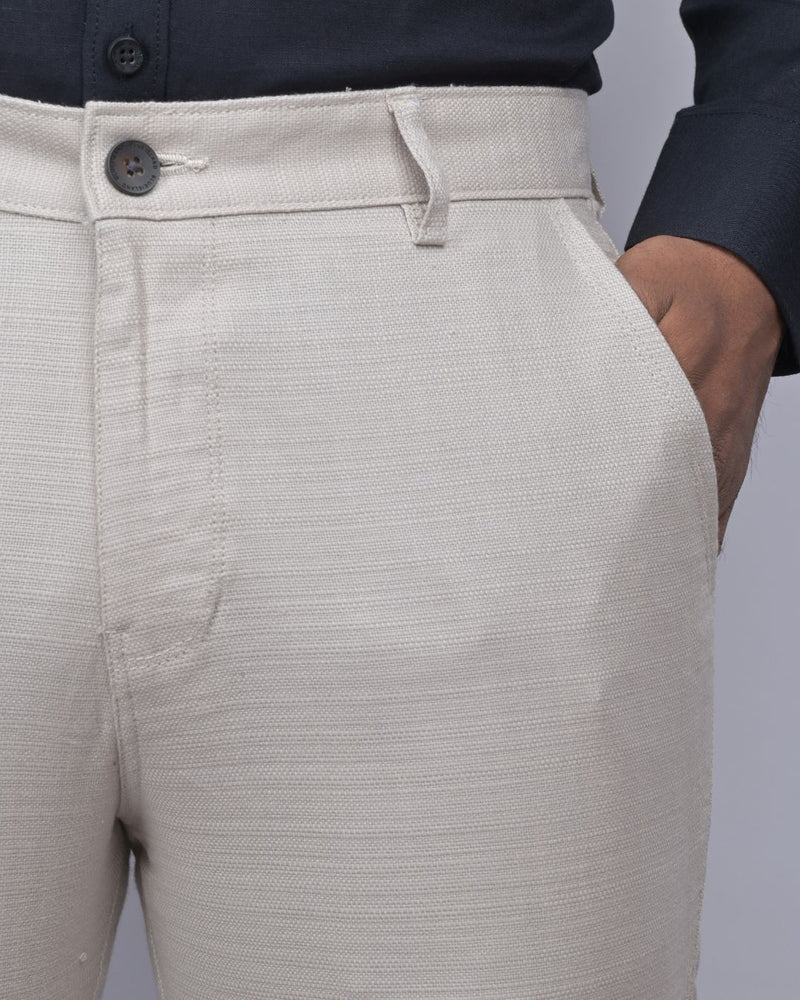 Textured Cream - 2 way stretch - COTTON PANT